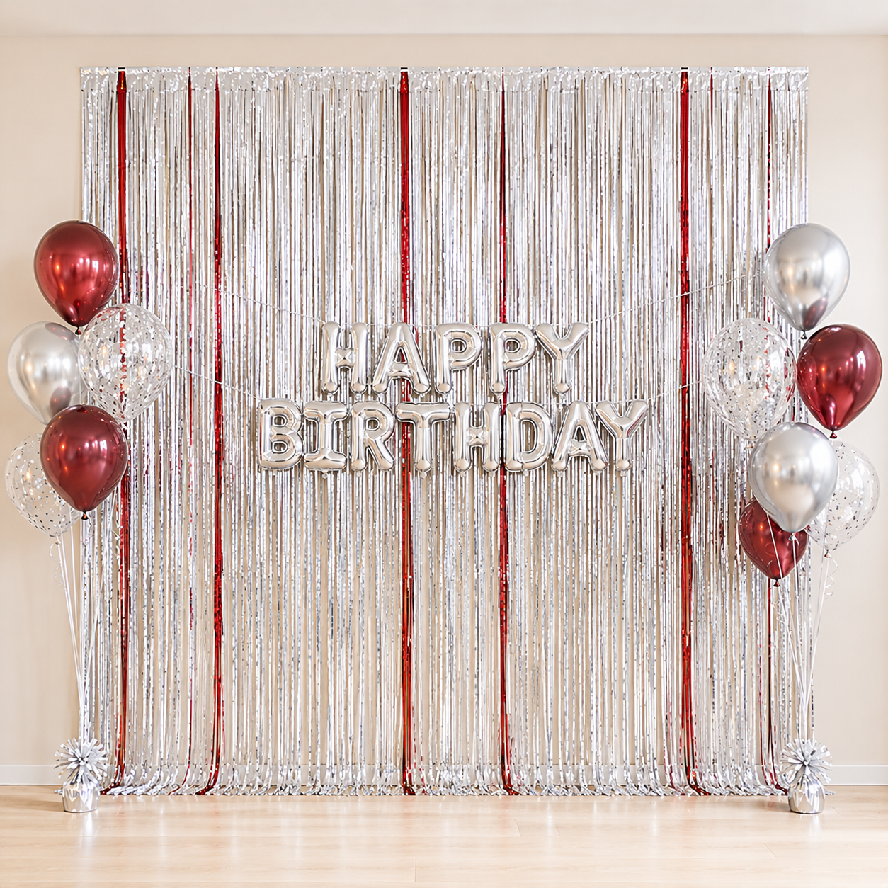 Gümüş Happy Birthday Backdrop Parti Seti