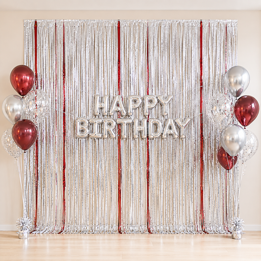 Gümüş Happy Birthday Backdrop Parti Seti